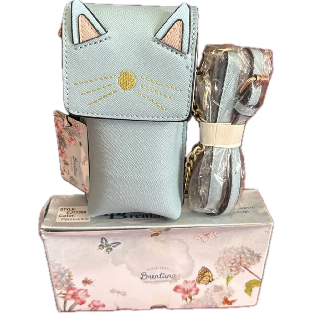 Brentano Periwinkle Blue Cat Crossbody Phone Bag NWT
